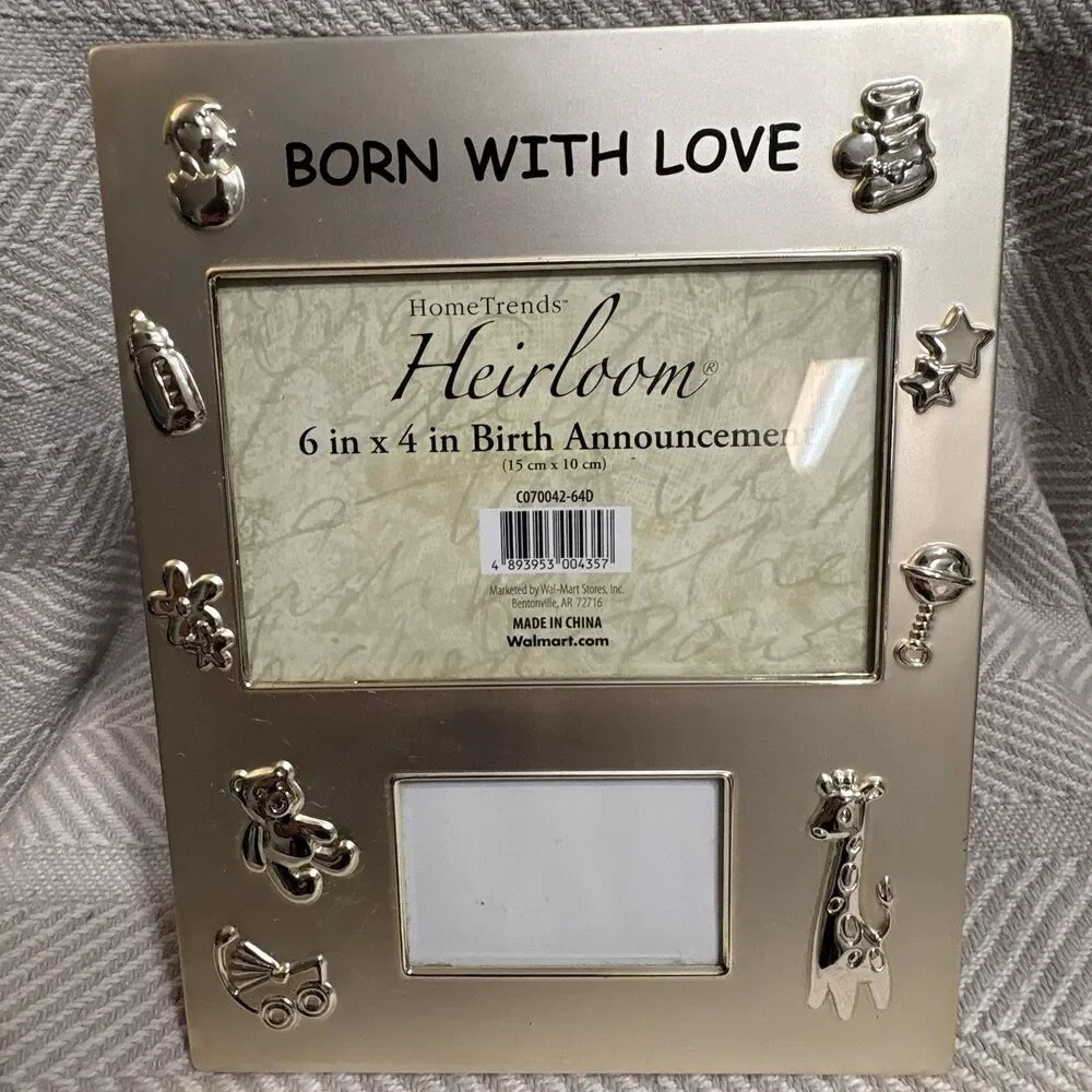 Home Trends Heirloom Silver Baby Birth Announcement Photo Frame 4x6